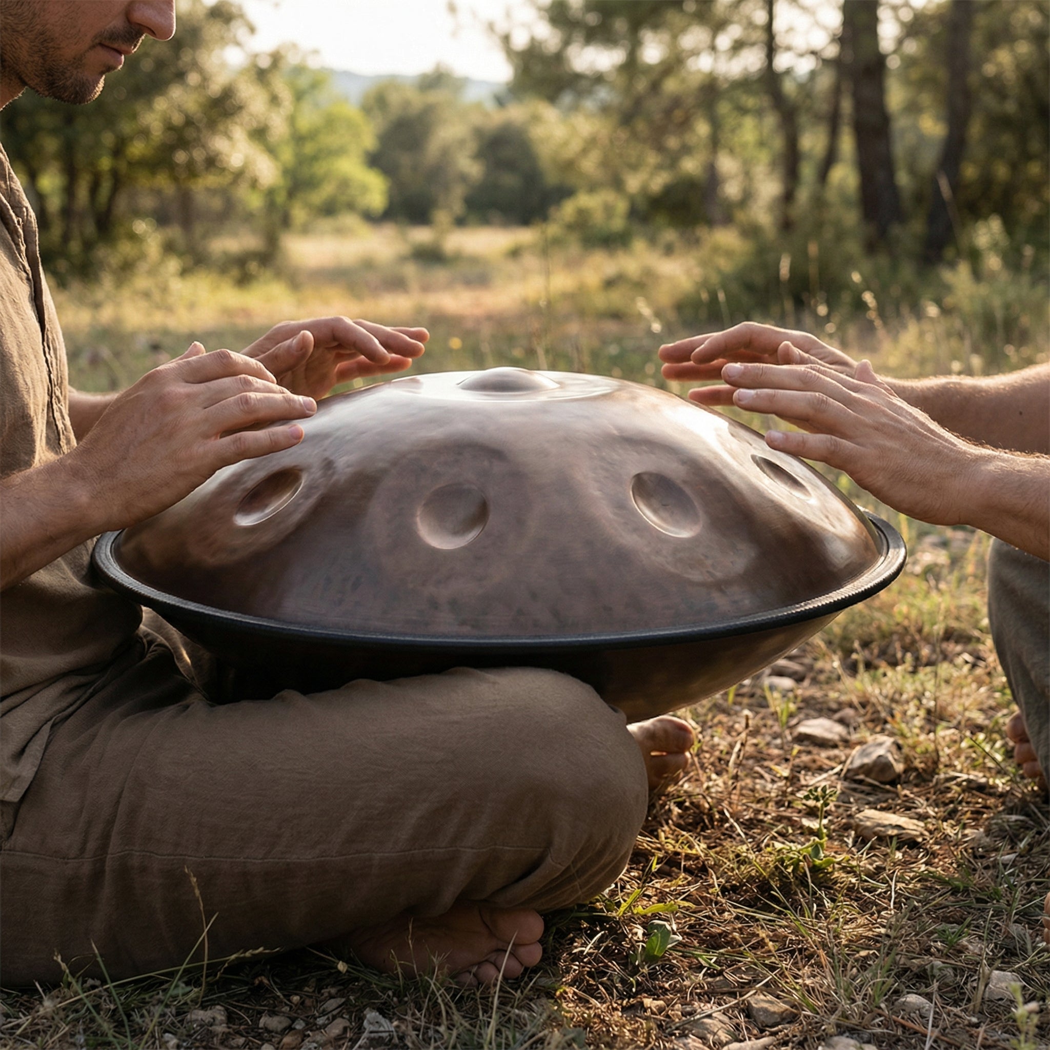 Handpan 10 notes en ré mineur doré 55 cm