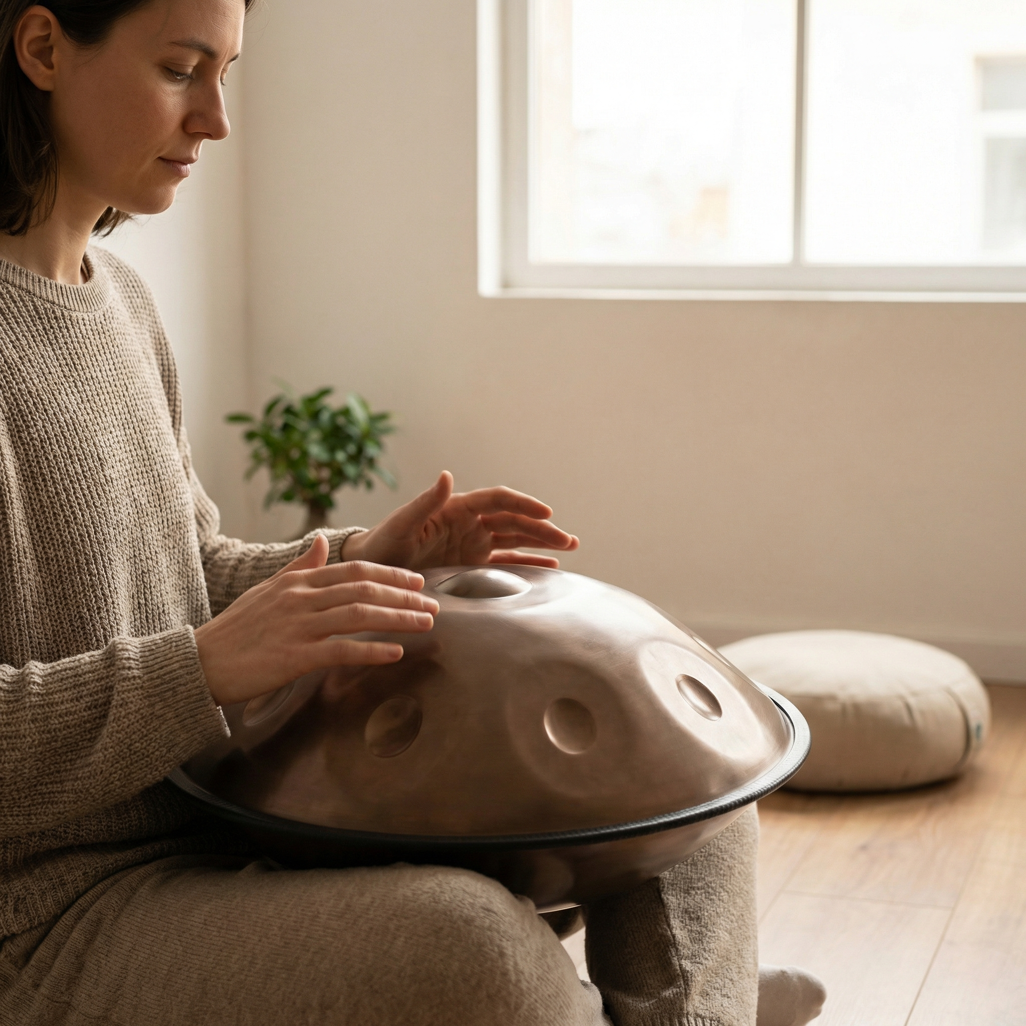 Handpan 10 notes en ré mineur doré 55 cm