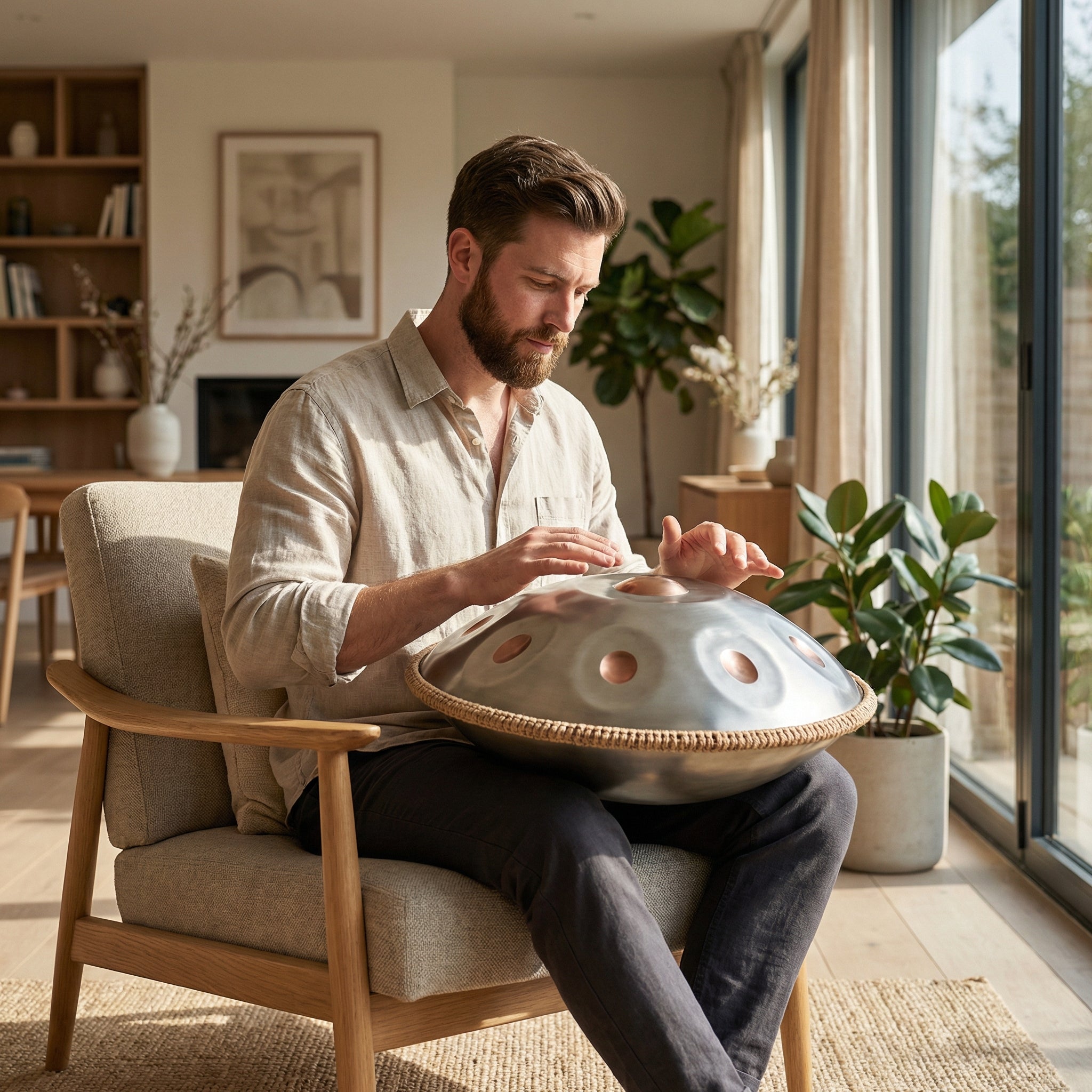 Handpan 10 notes en ré mineur bronze 55 cm