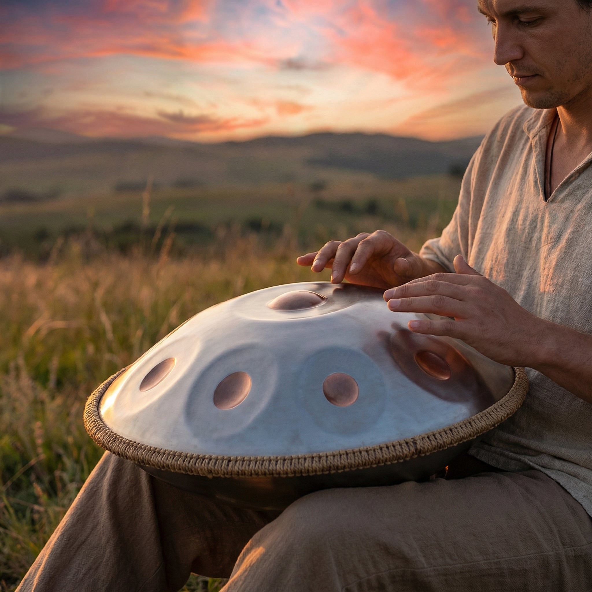 Handpan 10 notes en ré mineur bronze 55 cm