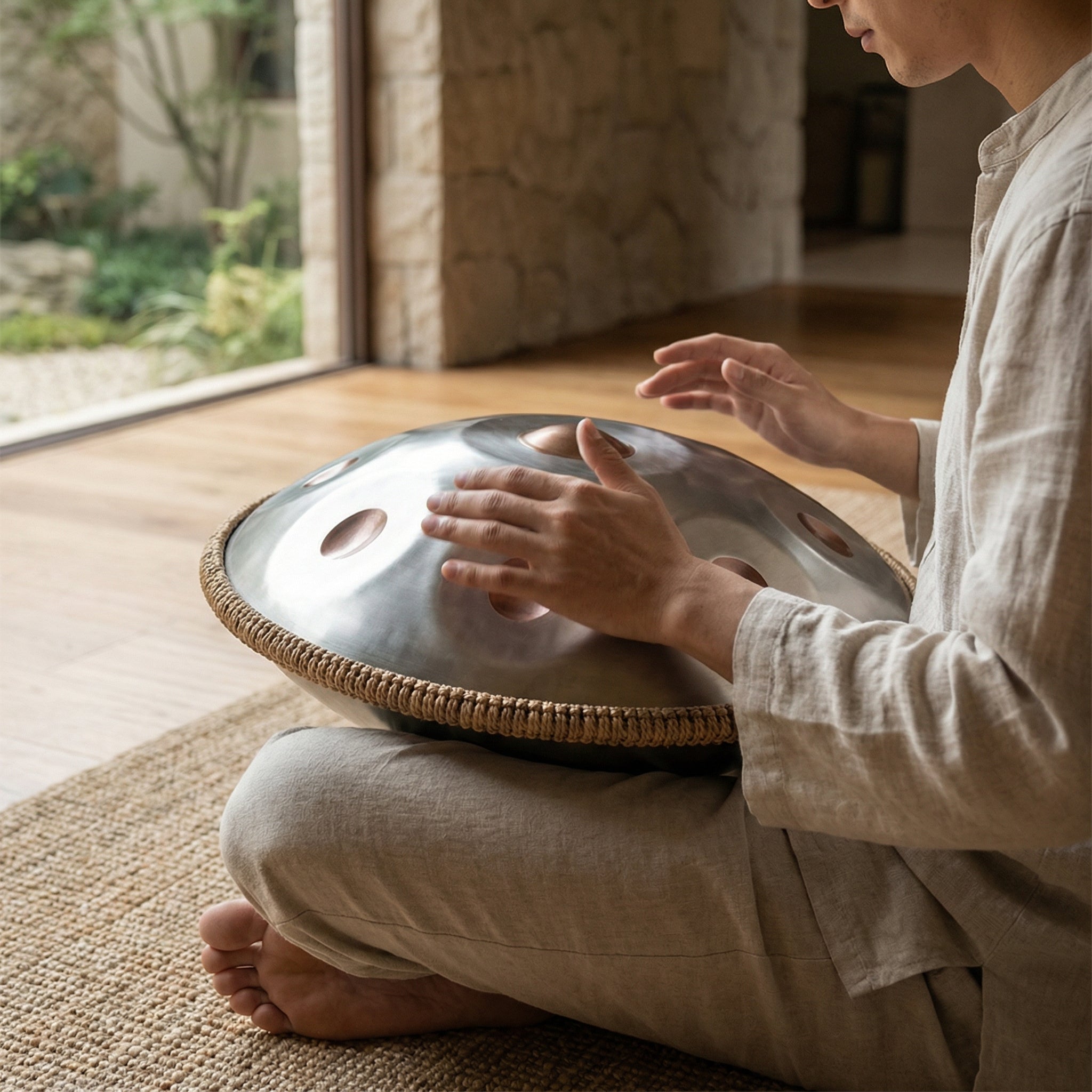 Handpan 10 notes en ré mineur bronze 55 cm